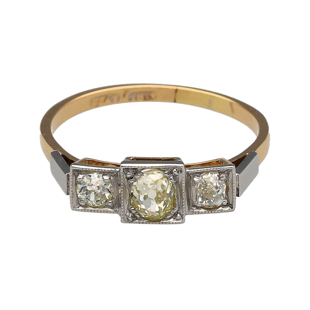 18ct Gold & Platinum Diamond Set Vintage Art Deco Trilogy Ring