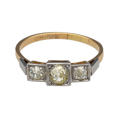 18ct Gold & Platinum Diamond Set Vintage Art Deco Trilogy Ring