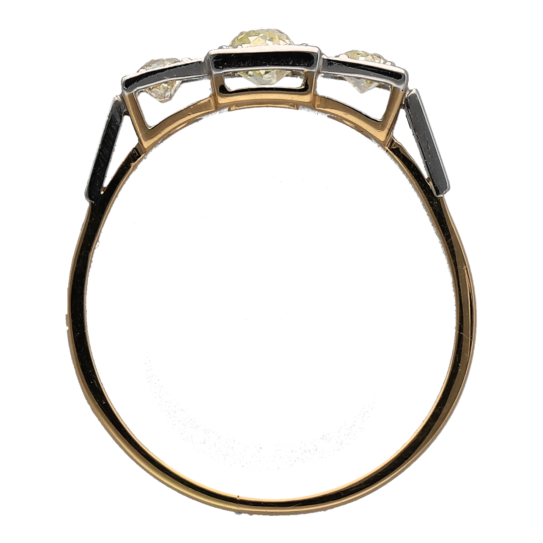 18ct Gold & Platinum Diamond Set Vintage Art Deco Trilogy Ring