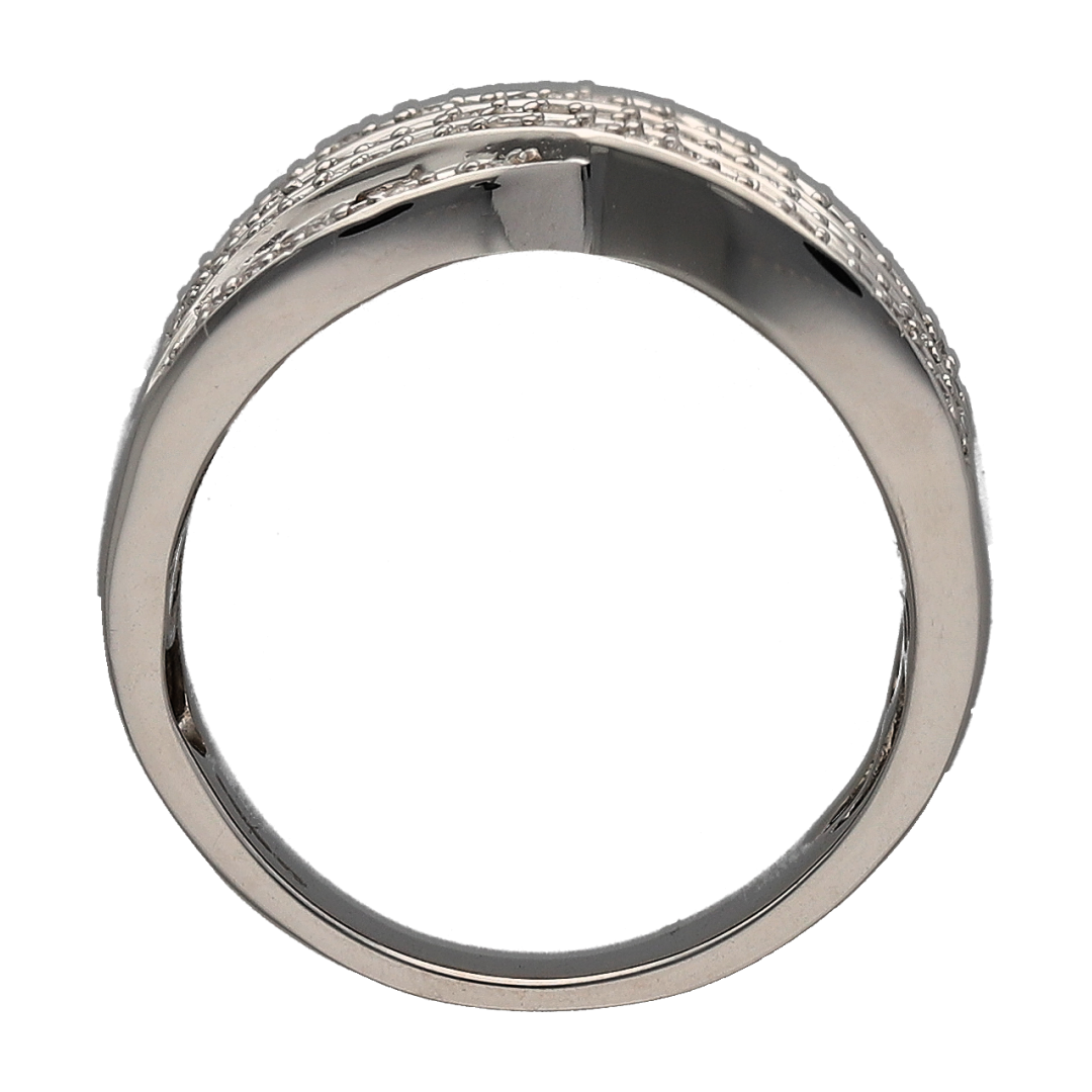 18ct White Gold & Diamond Set Seven Row Crossover Wide Band Ring