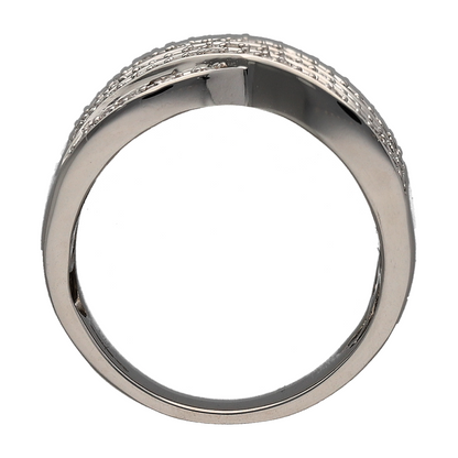 18ct White Gold & Diamond Set Seven Row Crossover Wide Band Ring