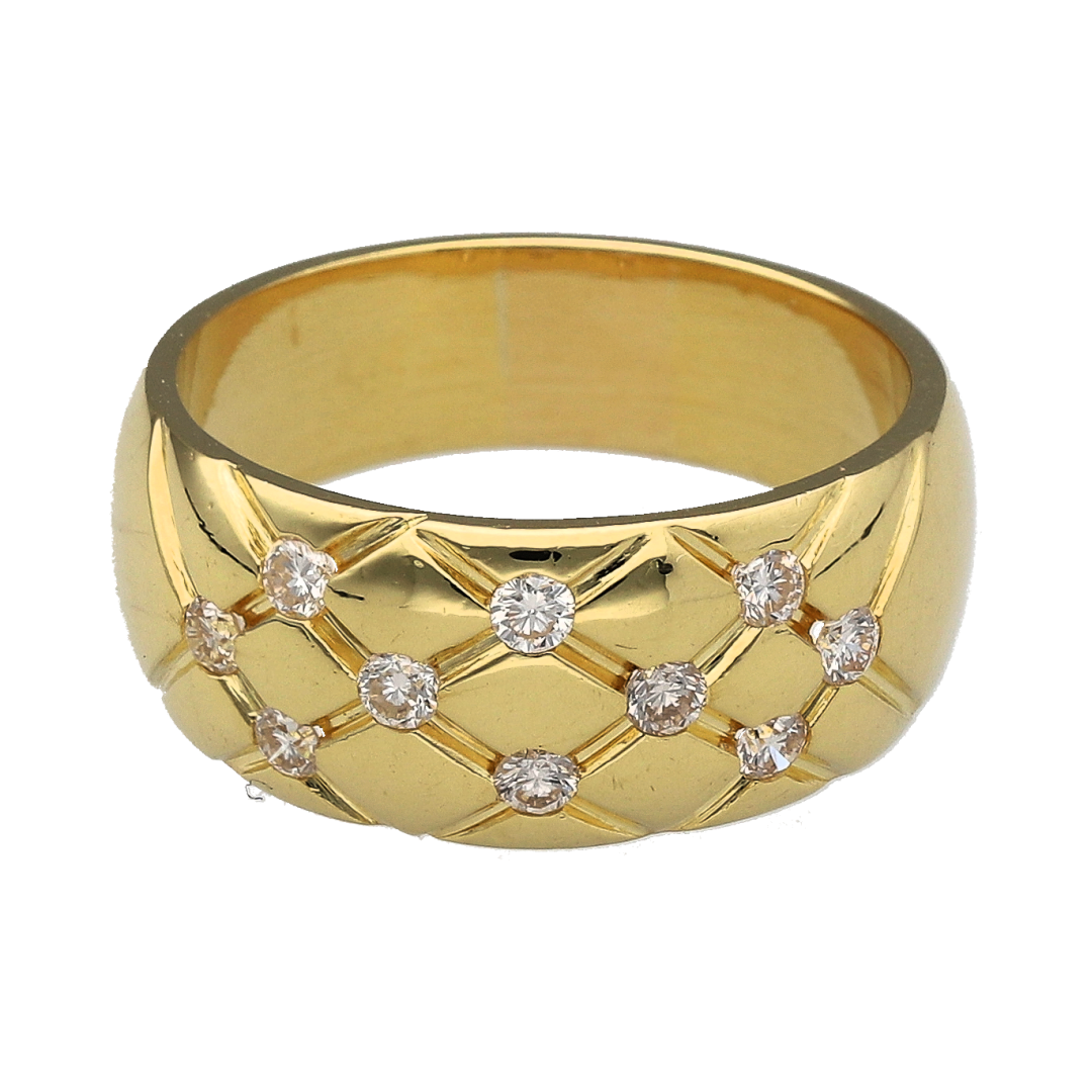 18ct Gold & Diamond Set Wide Criss Cross Band Ring
