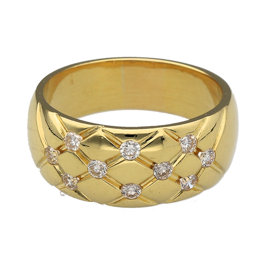 18ct Gold & Diamond Set Wide Criss Cross Band Ring