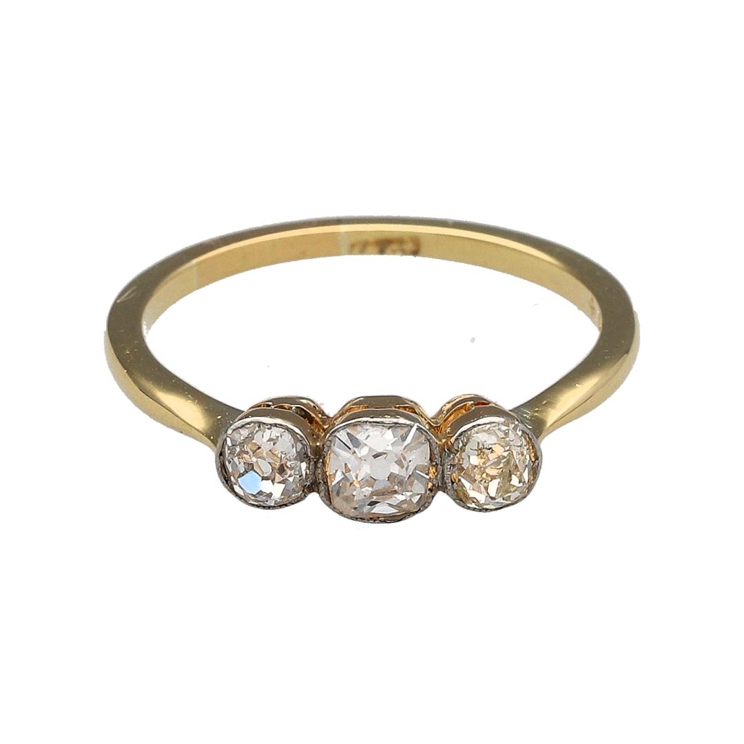 18ct Gold & Diamond Old Cut Trilogy Ring