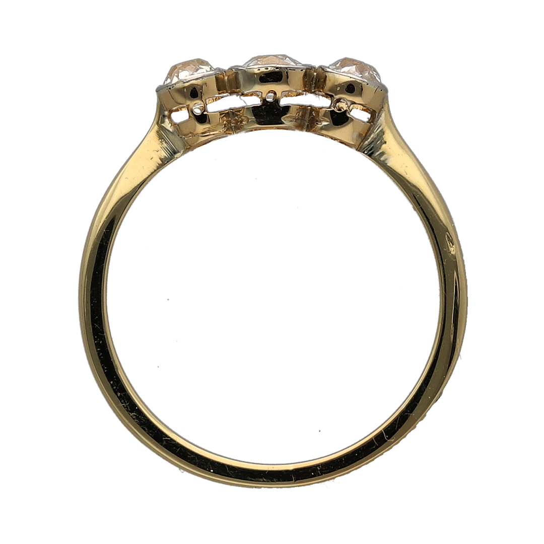 18ct Gold & Diamond Old Cut Trilogy Ring