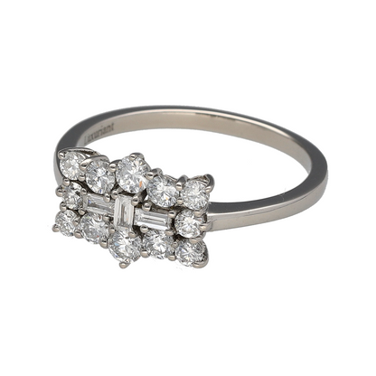 Bring refined brilliance and classic elegance to your jewellery collection with this pre-owned platinum & diamond set boat style cluster ring, a timeless design with graceful proportions and enduring appeal.

Design: The ring features a boat-shaped cluster front measuring 10mm high, creating an elegant elongated silhouette that sits beautifully on the finger.
Material: Made from platinum, the cool, lustrous finish offers exceptional durability and perfectly complements the natural sparkle of the diamonds.