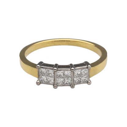 18ct Gold & Diamond Illusion Set Princess Cut Trilogy Ring
