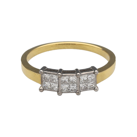 18ct Gold & Diamond Illusion Set Princess Cut Trilogy Ring