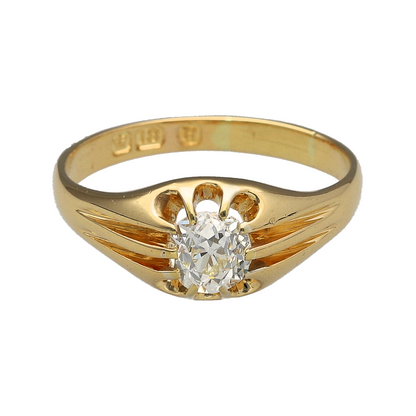 18ct Gold & Diamond Set Vintage Solitaire Old Cut Ring