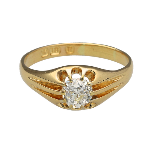 18ct Gold & Diamond Set Vintage Solitaire Old Cut Ring
