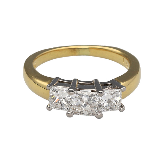 18ct Gold & Diamond Set Princess Cut Trilogy Ring