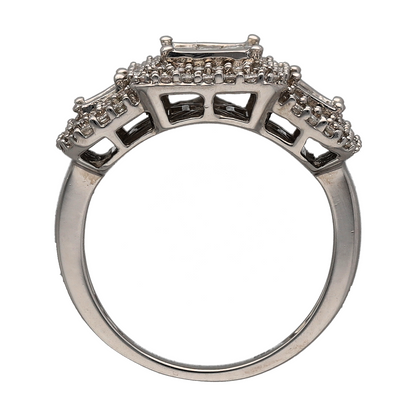 18ct White Gold & Diamond Set Halo Trilogy Ring
