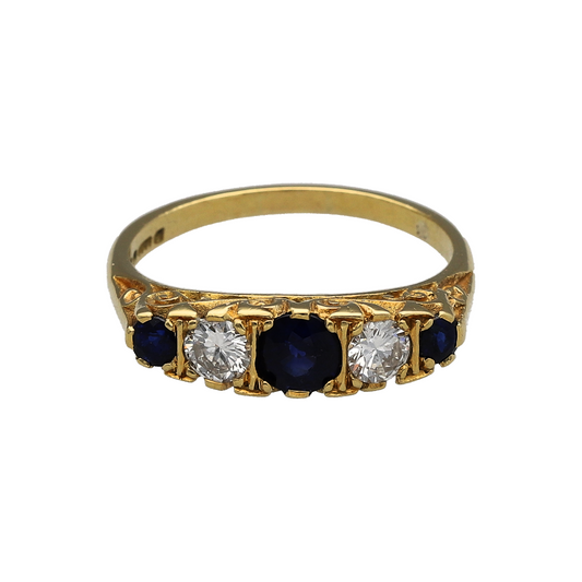 18ct Gold Diamond & Sapphire Set Vintage Style Ring