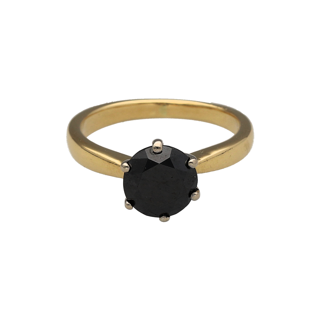 18ct Gold & Black Diamond Set Solitaire Ring