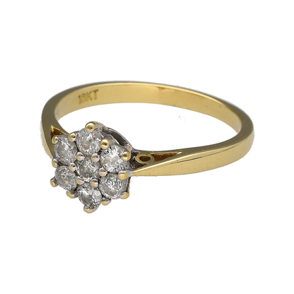 Add timeless sparkle and feminine elegance to your jewellery collection with this pre-owned 18ct yellow gold diamond set flower cluster ring—an eye-catching piece perfect for special occasions or refined everyday wear.

Design: The ring features a beautiful flower cluster arrangement, with carefully set diamonds forming a delicate floral silhouette. The clustered layout enhances light reflection, creating the illusion of a larger centre presence while maintaining a soft and elegant profile.