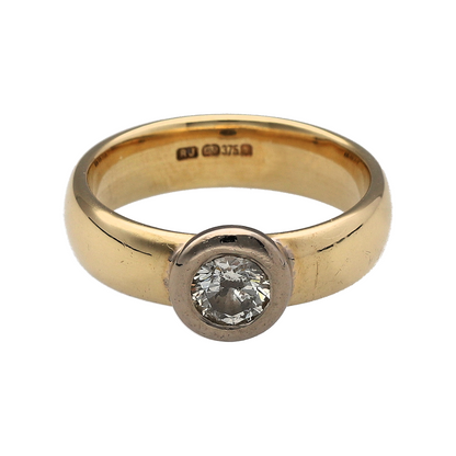 9ct Gold & Diamond Rubover Set Solitaire Ring