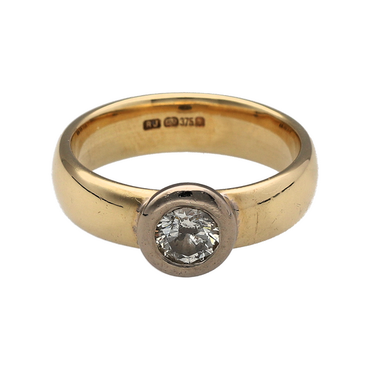 9ct Gold & Diamond Rubover Set Solitaire Ring
