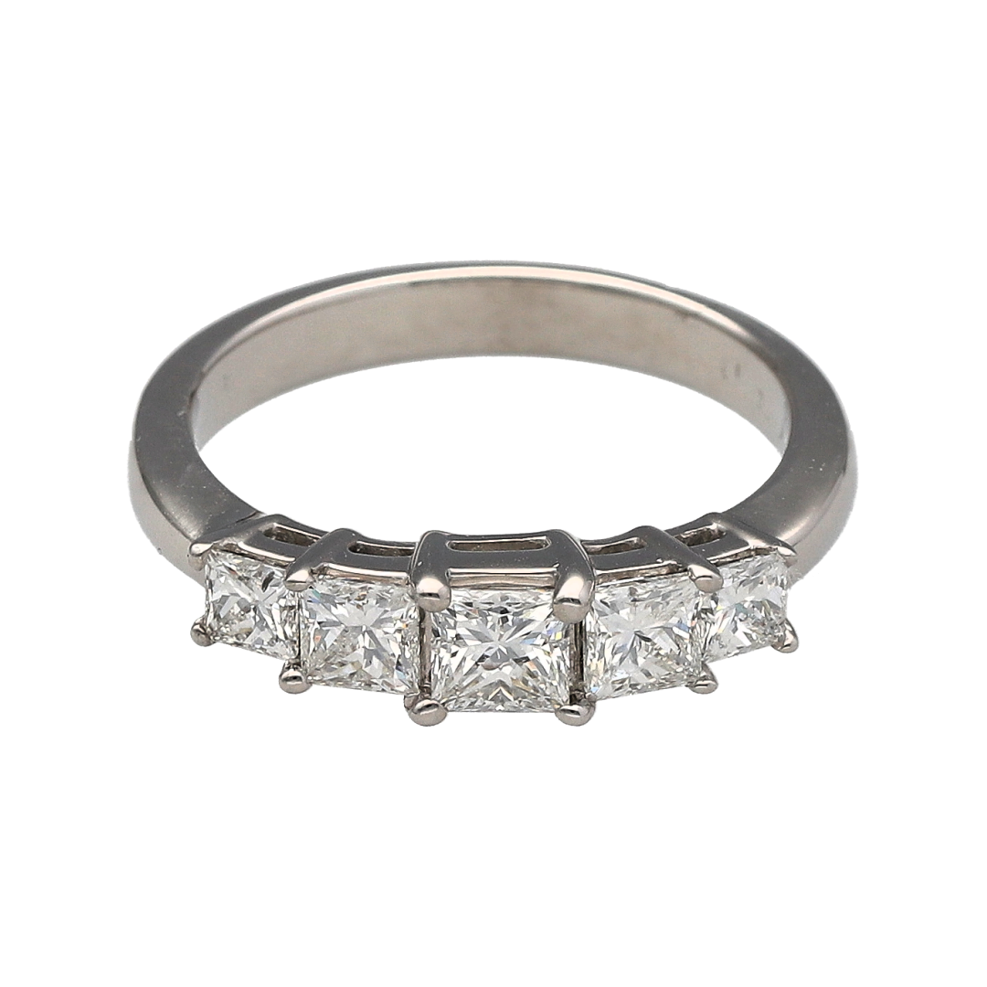 18ct Gold & Diamond Set Princess Cut Five Stone Band Ring