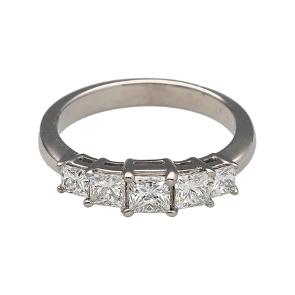 18ct Gold & Diamond Set Princess Cut Five Stone Band Ring