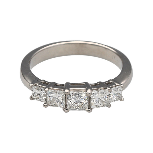 18ct Gold & Diamond Set Princess Cut Five Stone Band Ring