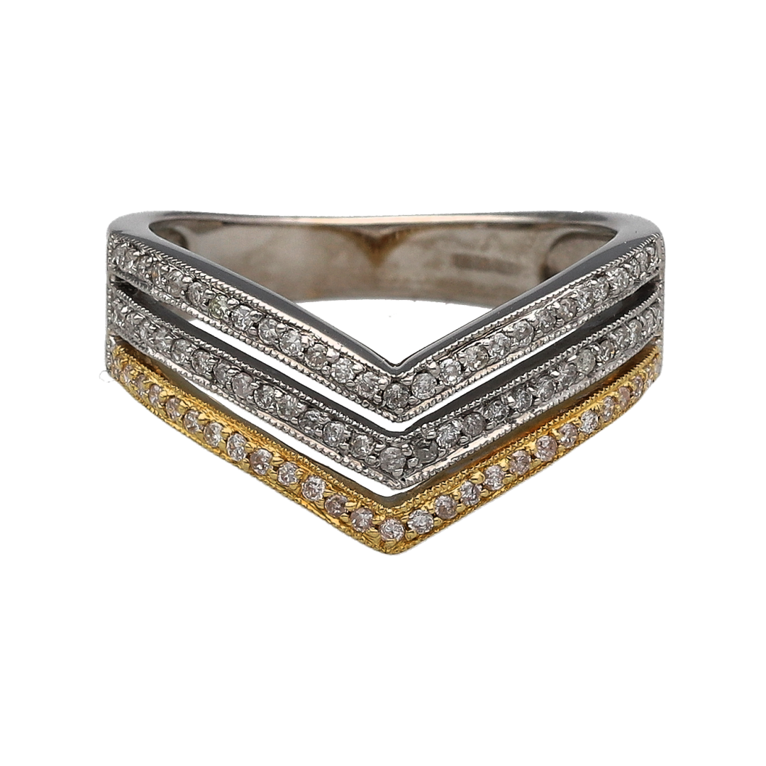 18ct Gold & Diamond Set Three Row Wishbone Ring