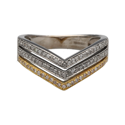 18ct Gold & Diamond Set Three Row Wishbone Ring