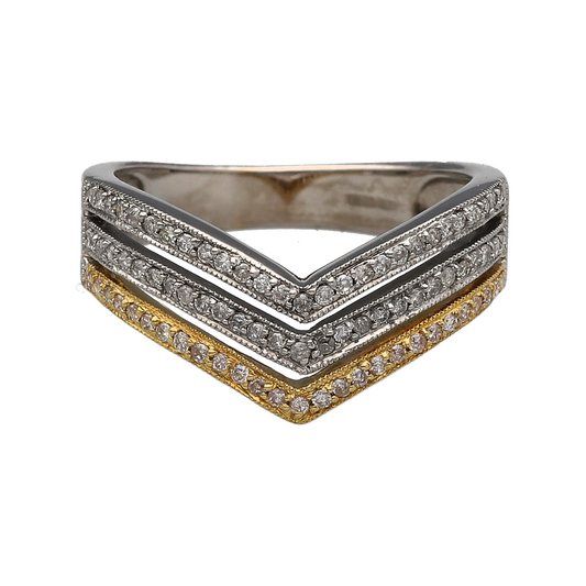 18ct Gold & Diamond Set Three Row Wishbone Ring