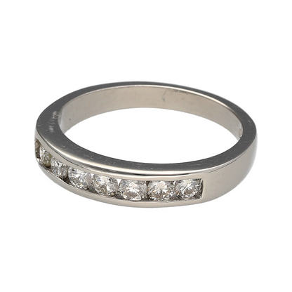 Add a refined and elegant piece to your jewellery collection with this pre-owned platinum diamond set band ring, combining timeless design with beautiful sparkle—perfect for everyday wear or special occasions.

Design: The ring features a classic band design, set with diamonds across the front for a clean and sophisticated look.
Material: Made from platinum, it has a naturally bright and durable finish that enhances the brilliance of the diamonds.