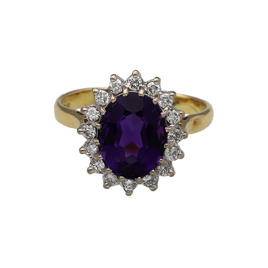 18ct Gold Diamond & Amethyst Set Cluster Ring