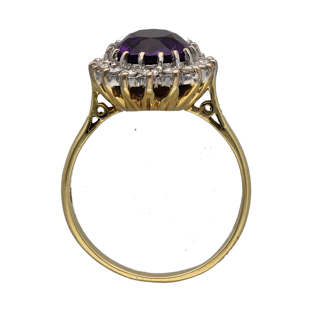18ct Gold Diamond & Amethyst Set Cluster Ring
