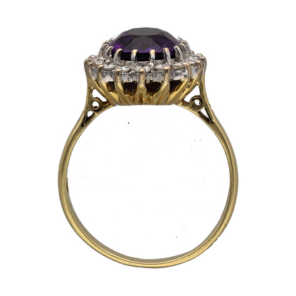 18ct Gold Diamond & Amethyst Set Cluster Ring
