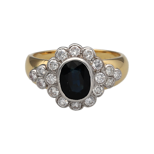 18ct Gold Diamond & Sapphire Set Cluster Ring