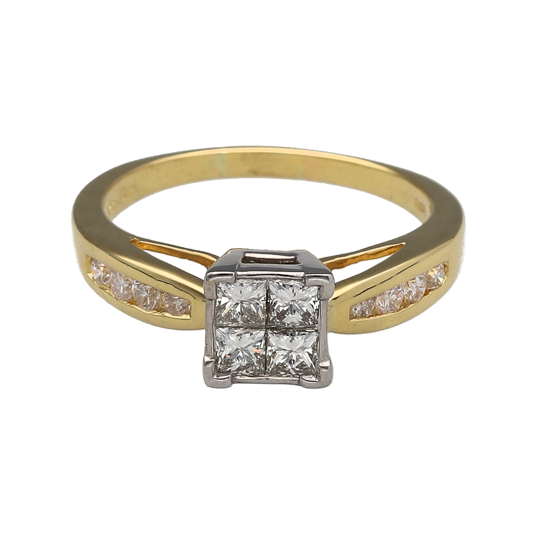 18ct Gold & Diamond Illusion Set Princess Cut Solitaire Ring