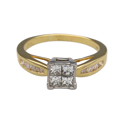 18ct Gold & Diamond Illusion Set Princess Cut Solitaire Ring