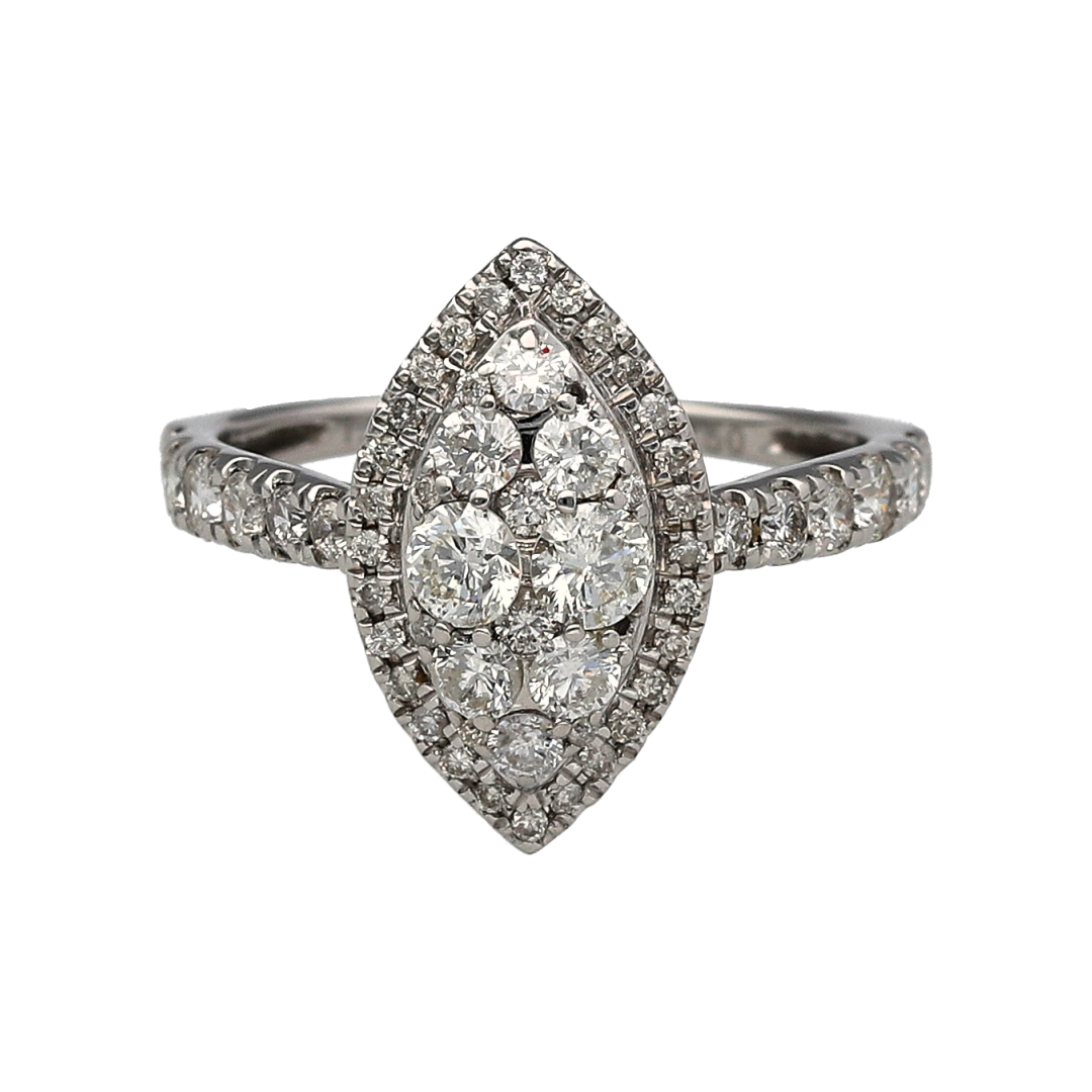 18ct White Gold & Diamond Set Marquise Cluster Ring
