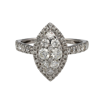 18ct White Gold & Diamond Set Marquise Cluster Ring