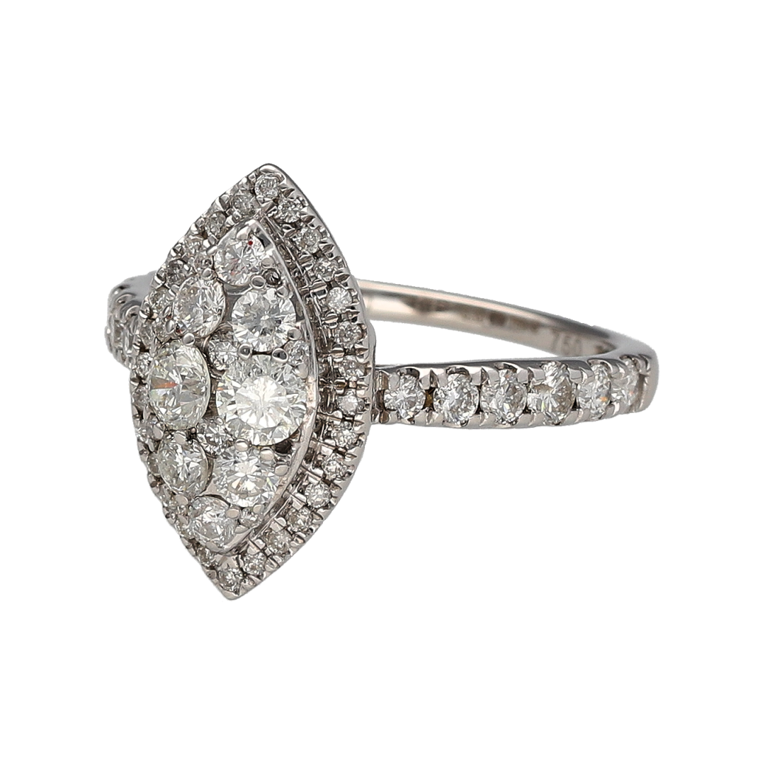 Add bold elegance and impressive sparkle to your jewellery collection with this pre-owned 18ct white gold diamond set marquise cluster ring—an eye-catching statement piece perfect for special occasions.

Design: This ring features a striking marquise-shaped cluster front measuring approximately 16mm high, set with multiple diamonds arranged to create a beautifully elongated and elegant look across the finger.