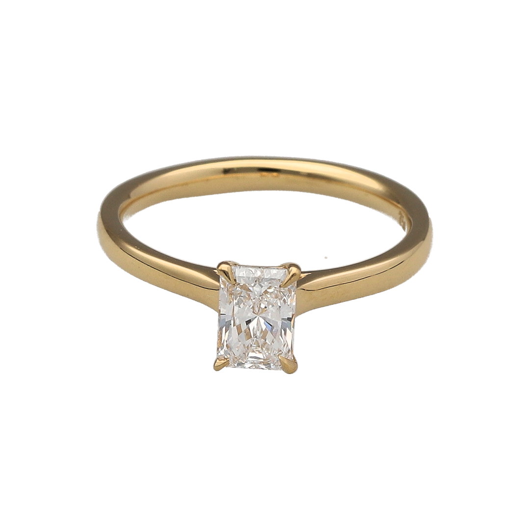 18ct Gold & Diamond Emerald Cut Solitaire Ring