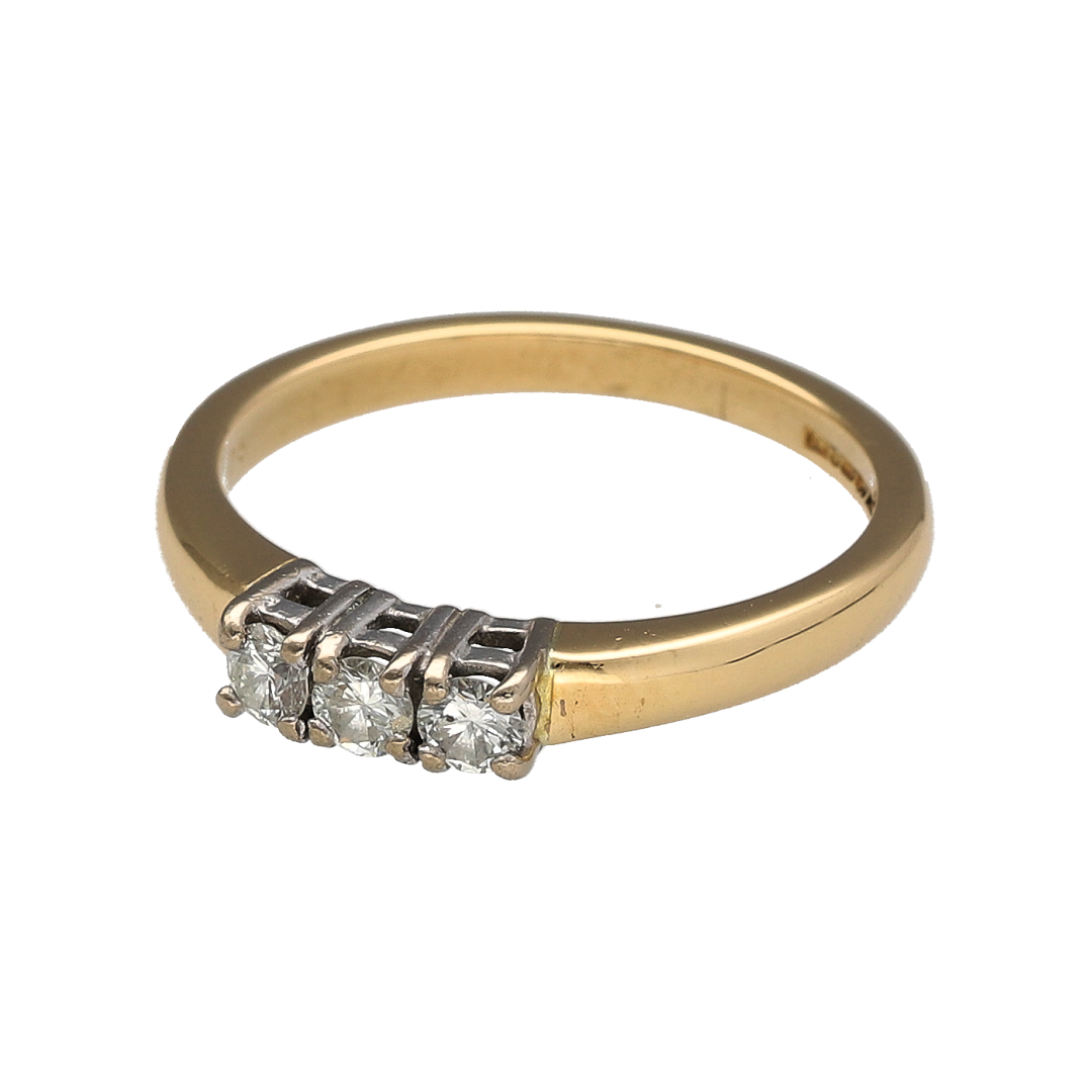 Add timeless elegance and refined sparkle to your jewellery collection with this pre-owned 18ct yellow gold diamond trilogy ring, featuring a classic three-stone design—perfect for special occasions or everyday luxury.

Design: The ring showcases three diamonds arranged in a traditional trilogy formation, creating a balanced and sophisticated look with enduring appeal.