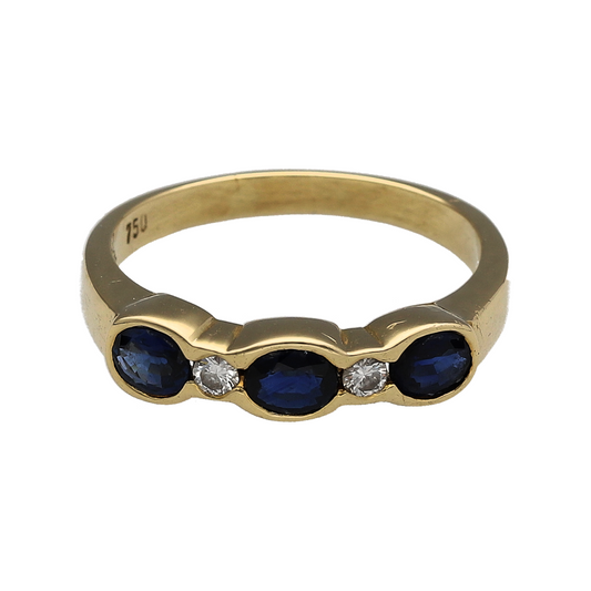 18ct Gold Diamond & Sapphire Set Trilogy Ring