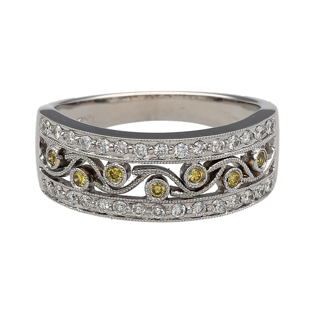 18ct White Gold & White and Yellow Diamond Set Open Band Ring