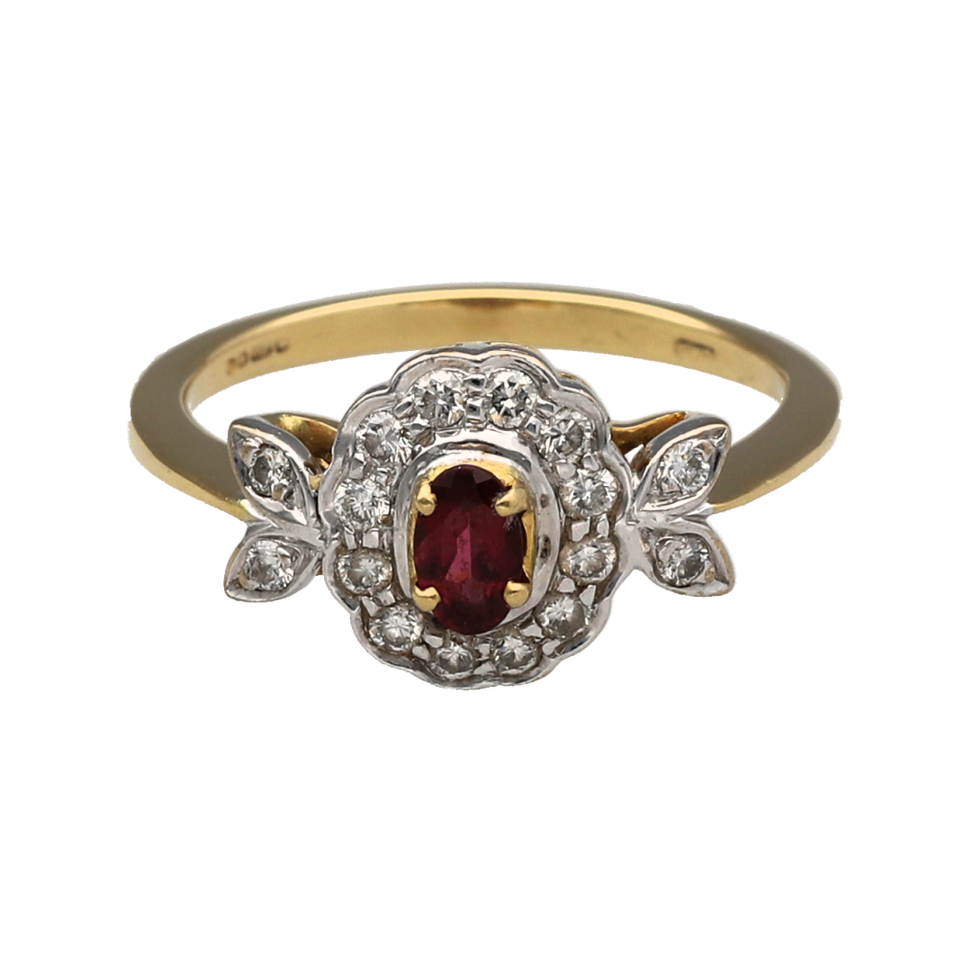 18ct Gold Diamond & Ruby Set Cluster Ring