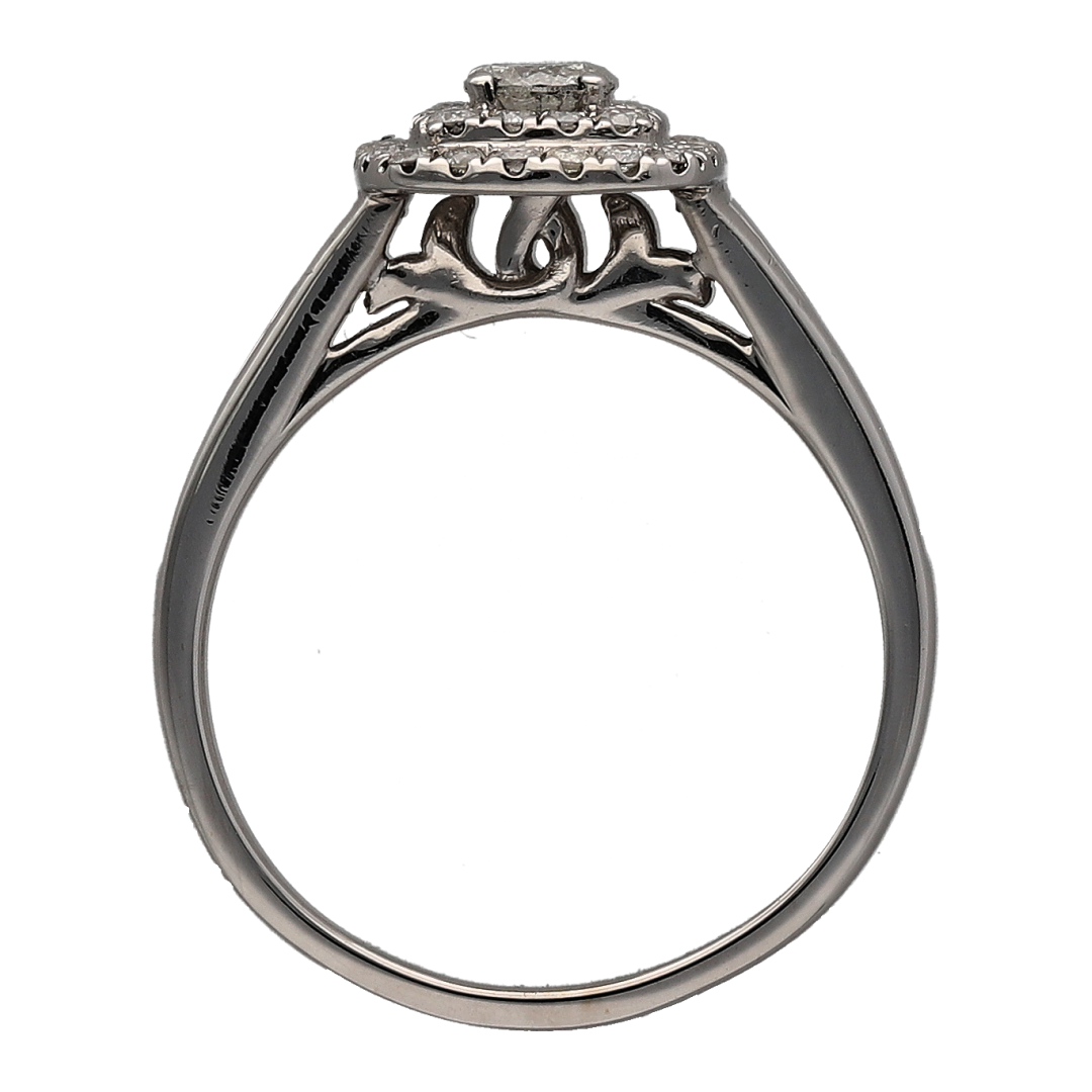 18ct White Gold & Diamond Set Square Halo Cluster Ring