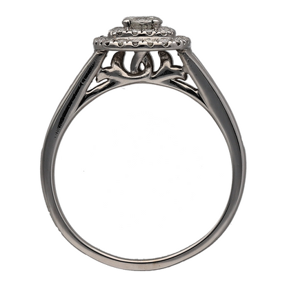 18ct White Gold & Diamond Set Square Halo Cluster Ring