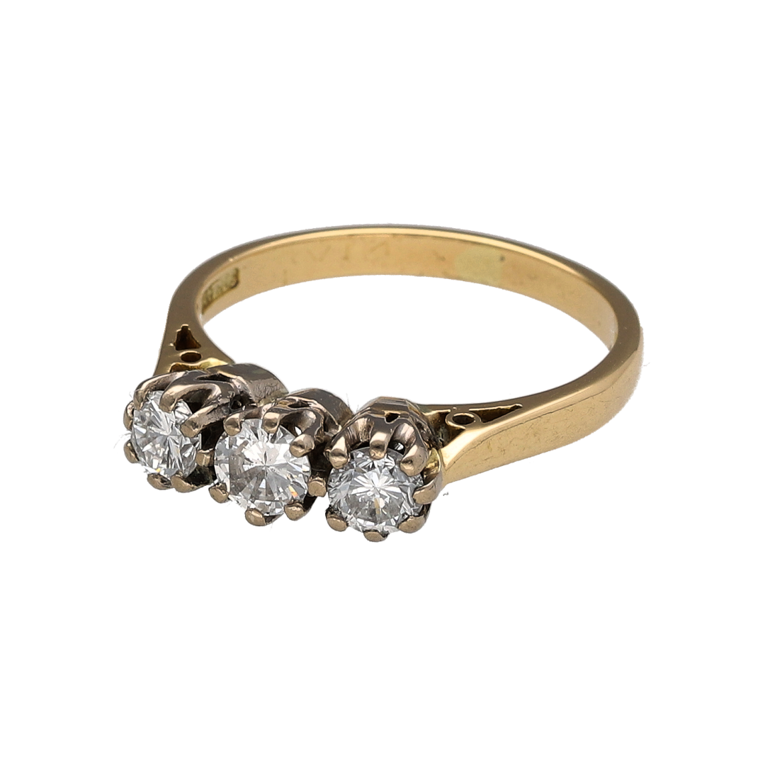 Add timeless elegance and exceptional sparkle to your jewellery collection with this pre-owned 18ct yellow gold diamond trilogy ring, featuring a classic three-stone design with enduring sophistication—perfect for anniversaries, special occasions, or luxurious everyday wear.

Design: The ring showcases three sparkling diamonds arranged in a traditional trilogy setting, creating a beautifully balanced and elegant appearance.