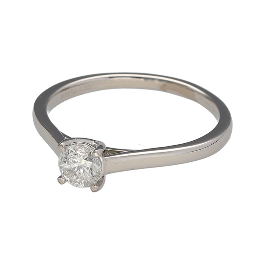 Add timeless elegance and exceptional sparkle to your jewellery collection with this pre-owned platinum diamond solitaire ring, featuring a classic single-stone design with enduring sophistication—perfect for engagements, special occasions, or luxurious everyday wear.

Design: The ring showcases a stunning brilliant cut solitaire diamond weighing approximately 0.50ct, creating a striking focal point with beautiful brilliance and timeless appeal.