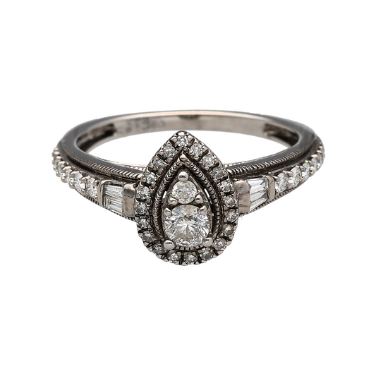 9ct White Gold & Diamond Teardrop Cluster Ring