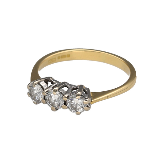 Add exceptional sparkle and timeless elegance to your jewellery collection with this pre-owned 18ct yellow gold diamond trilogy ring, featuring a classic three-stone design with impressive brilliance and enduring appeal—perfect for anniversaries, special occasions, or luxurious everyday wear.

Design: The ring showcases three sparkling diamonds arranged in a traditional trilogy setting, creating a beautifully balanced display of light and elegance.