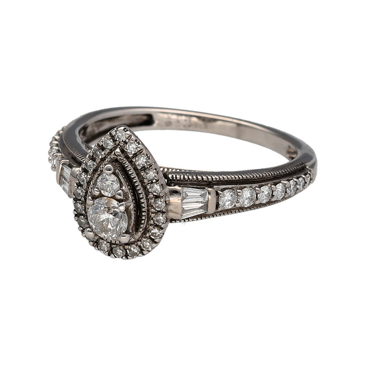Add exceptional sparkle and elegant sophistication to your jewellery collection with this pre-owned 9ct white gold diamond teardrop cluster ring, featuring a stunning statement design with timeless appeal—perfect for special occasions, gifting, or luxurious everyday wear.

Design: The ring showcases a beautiful teardrop-shaped diamond cluster measuring approximately 11mm high at the front, creating an eye-catching focal point with graceful proportions and impressive brilliance.