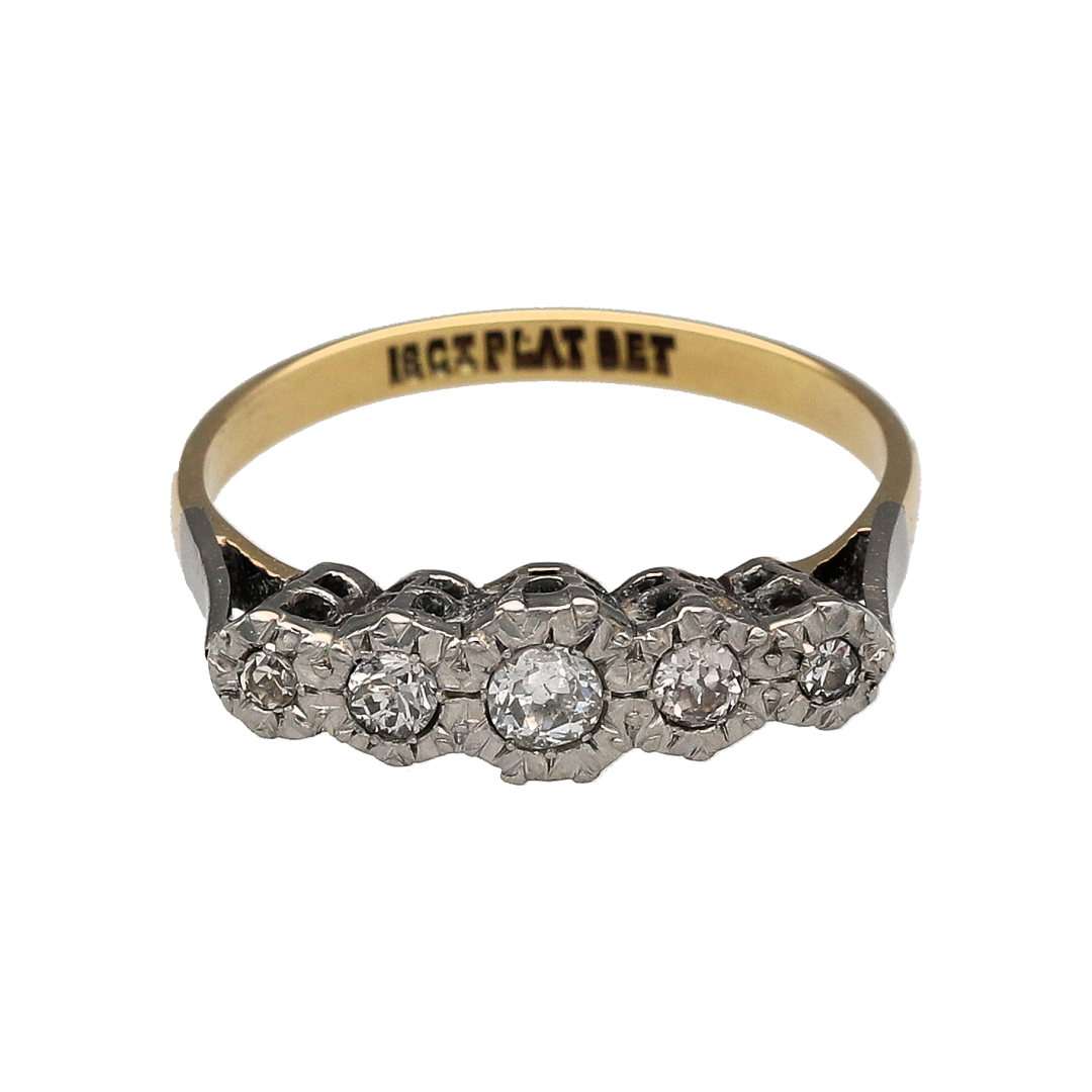 18ct Gold & Platinum Diamond Five Stone Band Ring